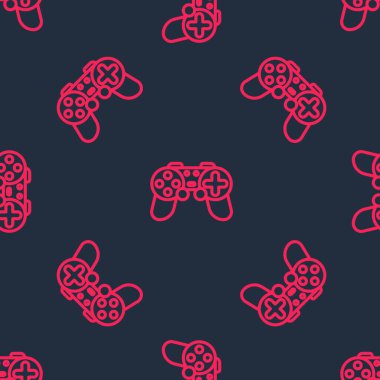 Kırmızı çizgi Gamepad simgesi siyah arkaplanda izole edilmiş. Oyun kontrolörü. Vektör