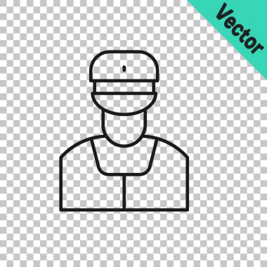 Siyah çizgi tren kondüktörü simgesi şeffaf arkaplanda izole edildi. Vektör