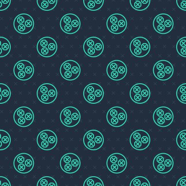 Yeşil çizgi Wonton simgesi mavi arkaplandaki kusursuz deseni izole etti. Çin yemeği. Vektör