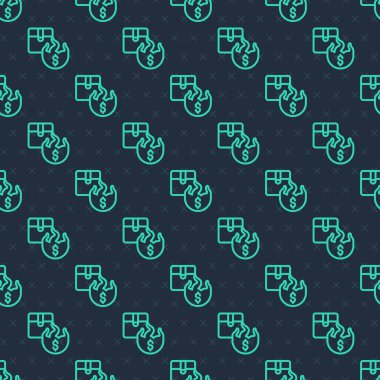 Yeşil hat Sıcak fiyat simgesi mavi arkaplanda izole edilmiş kusursuz desen. Vektör