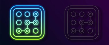 Parlak neon hattı Grafik şifre koruması ve güvenlik erişim simgesi siyah arkaplanda izole edildi. Güvenlik, güvenlik, koruma, gizlilik kavramı. Vektör.