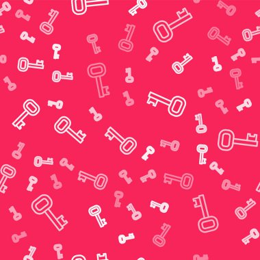 Beyaz çizgi Kırmızı arkaplanda eski anahtar simgesi izole edilmiş. Vektör.