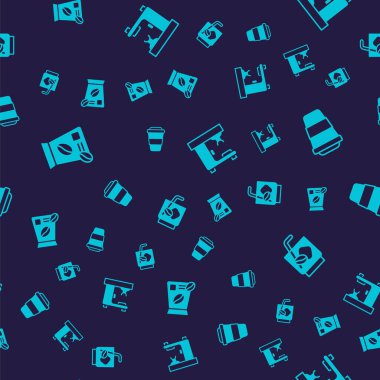 Kahve çekirdekli kahve fincanını makineye, Espresso toniği de dikişsiz desene ayarlayın. Vektör.