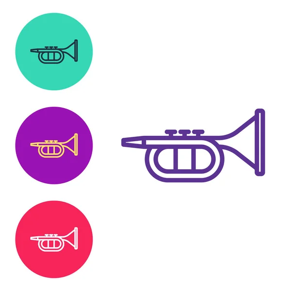 Ställ Linje Trumpet Ikon Isolerad Vit Bakgrund Musikinstrument Ställ Ikoner — Stock vektor