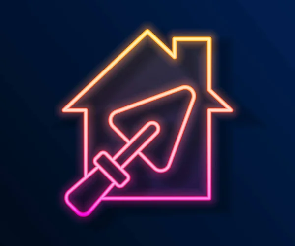 Zářící Neonová Čára Dům Nebo Domov Ikonou Lopaty Izolované Černém — Stockový vektor