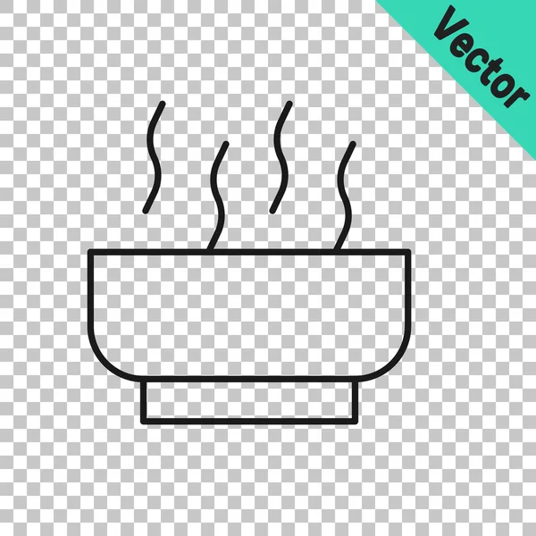 Black Line Ramen Soup Bowl Noodles Icon Isolated Transparent Background — Vetor de Stock