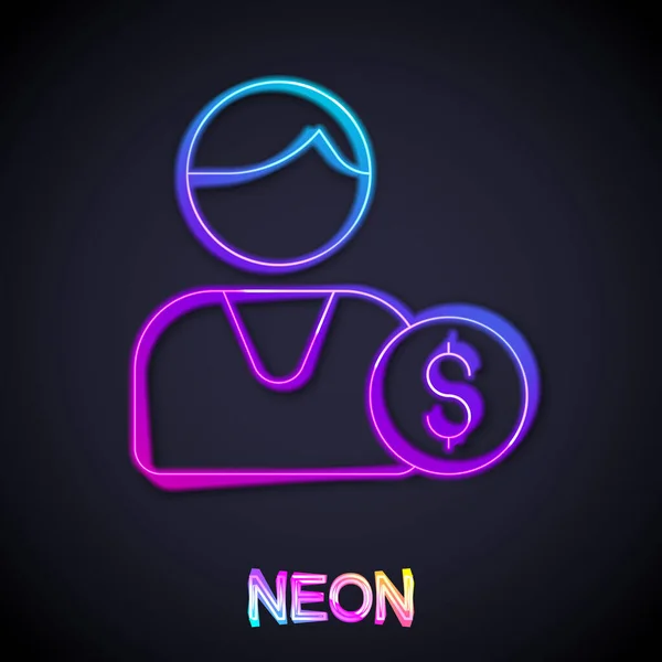 Glowing Neon Line Buyer Icon Isolated Black Background Vector — Stock Vector