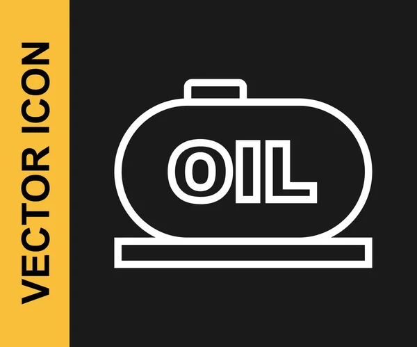 White Line Oil Tank Storage Icon Isolated Black Background Vessel — Stockový vektor