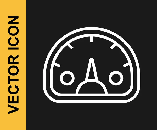 White Line Speedometer Icon Isolated Black Background Vector — Stock Vector