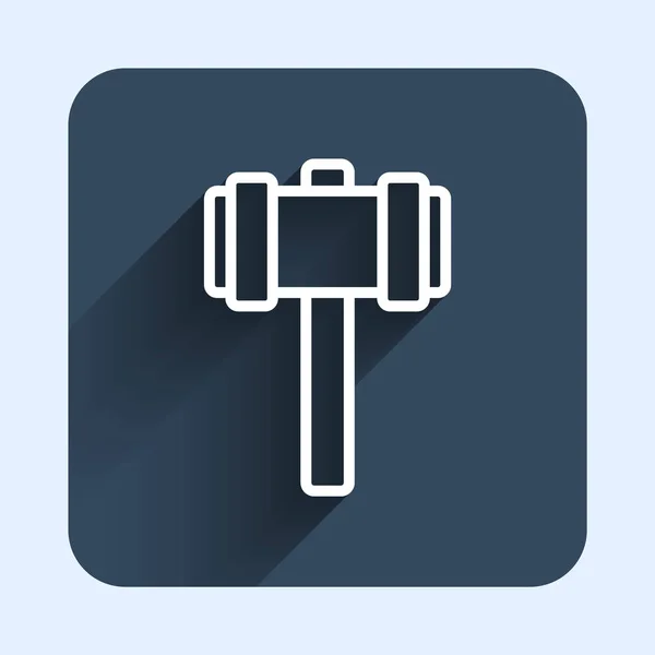 White Line Sledgehammer Icon Isolated Long Shadow Background Blue Square — Stockový vektor