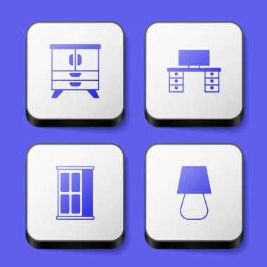 Sandık Ofisi Gardırop ve Masa Lambası ikonunu ayarla. Beyaz kare düğme. Vektör.