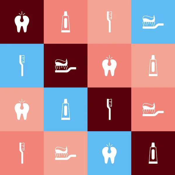 Set Pop Art Broken Tooth Tubo Pasta Dientes Cepillo Dientes — Archivo Imágenes Vectoriales