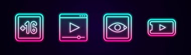 Set hattı + 16 filmi Online oyun derecelendirme ve. Parlayan neon ikonu. Vektör.