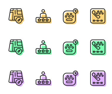 Taksi mobil uygulaması konumlandırma taksi servisi derecesini ayarla ve telefon simgesini ara. Vektör.