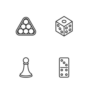 Domino Satranç Piyonu Bilardo Topları Üçgeni ve Oyun Zar Simgesi. Vektör.