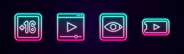 Set Hattı Filmi Online Oyun Derecelendirme Parlayan Neon Ikonu Vektör — Stok Vektör