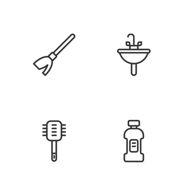 Definir Linha Garrafa Para Detergente Escova Toalete Lidar Com Vassoura —  Vetores de Stock