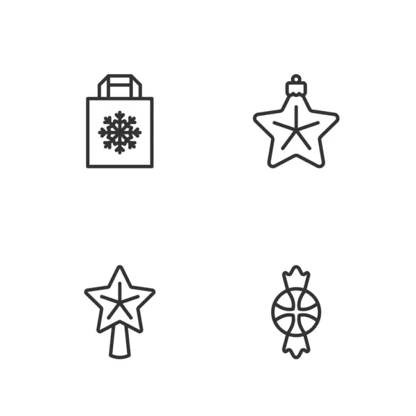 Set Line Candy Christmas Star Shopping Bag Icon Vector — Stock Vector