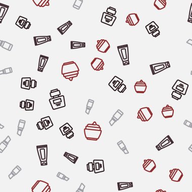 Parfüm, krem ya da losyon kozmetik tüpü, ruj ve pürüzsüz bir desen ayarla. Vektör