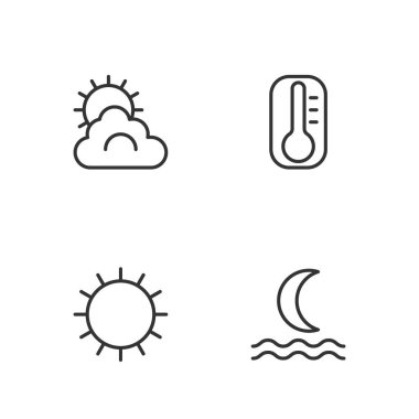 Gece sisi ya da duman bulutu, hava ve termometre ikonu oluşturun. Vektör.