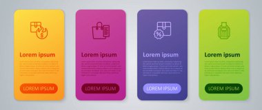 İndirimli POS terminal fiyatlı ve alışveriş listeli karton kutucuğu ayarla. Ticari bilgi şablonu. Vektör.