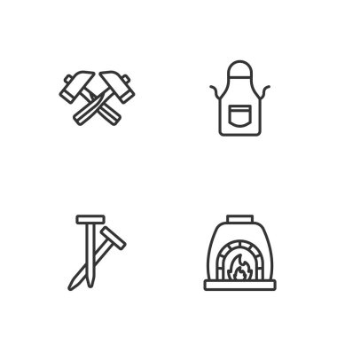 Demirci fırını, metal çiviler çapraz çekiç ve önlük simgesi. Vektör.