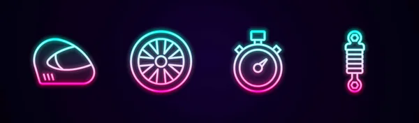 汽车定线赛帽合金轮 用于汽车定时器和减震器 发光的霓虹灯图标 — 图库矢量图片