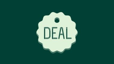 White Deal simgesi yeşil arkaplanda izole edildi. 4K Video hareketli grafik canlandırması.