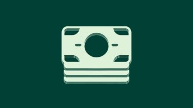 White Stacks kağıt para ikonu yeşil arka planda izole. Para desteleri. Para birimi. 4K Video hareketli grafik canlandırması.