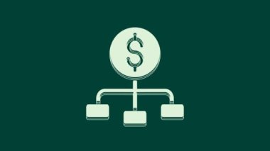 Finansal hiyerarşinin tepesindeki beyaz dolar yeşil arka planda izole edilmiş. 4K Video hareketli grafik canlandırması.