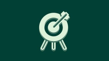 Beyaz Hedef finansal hedef kavramı ikonu yeşil arka planda izole edildi. Sembolik hedeflere ulaşım, başarı. 4K Video hareketli grafik canlandırması.