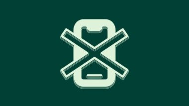 Beyaz. Yeşil arkaplanda cep telefonu simgesi yok. Konuşmak ve işaret vermek yok. Hücre yasağı. 4K Video hareketli grafik canlandırması.