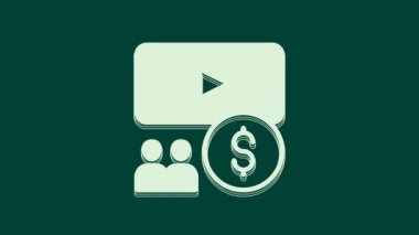 Yeşil arka planda ekran simgesi olan Beyaz Sinema salonu. 4K Video hareketli grafik canlandırması.