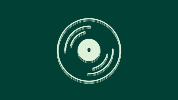 White Vinyl Disk Icon Isolated Green Background Video Motion Graphic — Stock Video