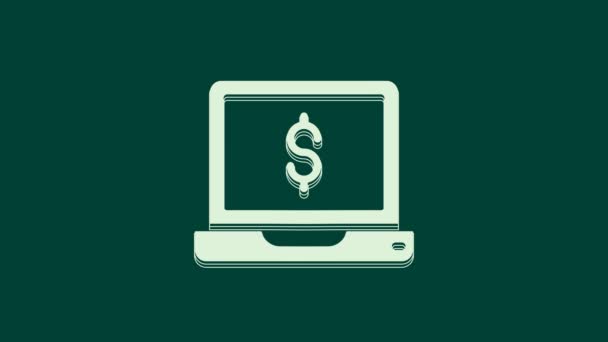 Laptop Bianco Con Icona Dollaro Isolato Sfondo Verde Invio Denaro — Video Stock