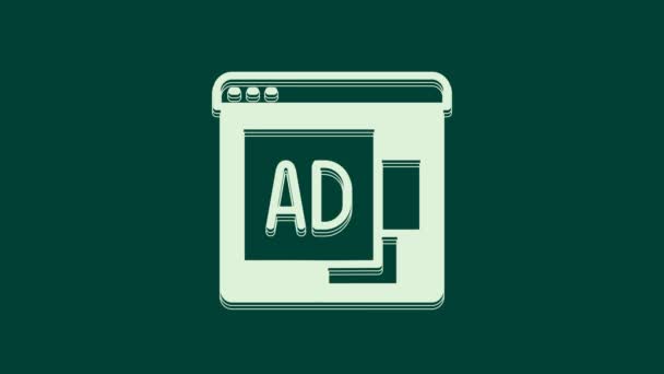 緑の背景に隔離されたホワイト広告アイコン マーケティングとプロモーションプロセスの概念 反応の良い広告 ソーシャルメディア広告 4Kビデオモーショングラフィックアニメーション — ストック動画