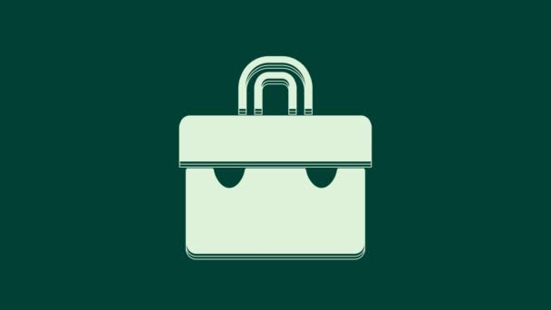 White Briefcase Icoon Geïsoleerd Groene Achtergrond Zakelijk Dossier Zakelijke Portefeuille — Stockvideo