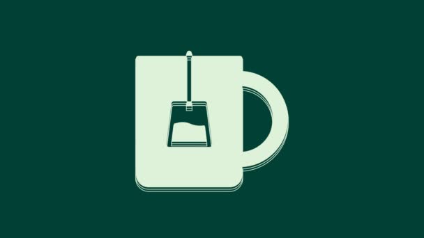 Taça Branca Chá Ícone Isolado Fundo Verde Animação Gráfica Movimento — Vídeo de Stock