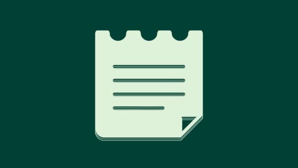 Λευκό Εικονίδιο Notebook Απομονώνονται Πράσινο Φόντο Εικονίδιο Σπειροειδούς Σημειώματος Σχολικό — Αρχείο Βίντεο