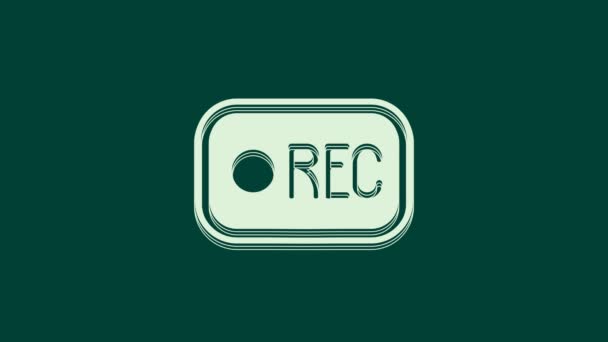 緑色の背景に隔離されたホワイトレコードボタンアイコン リックボタン 4Kビデオモーショングラフィックアニメーション — ストック動画