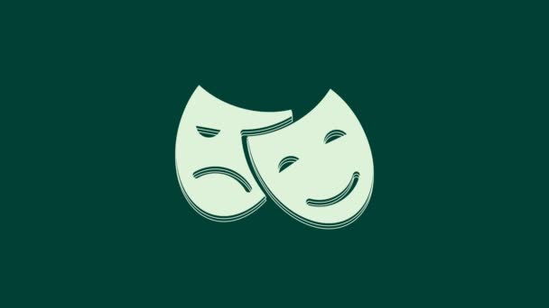 Bílá Komedie Tragédie Divadelní Masky Ikona Izolované Zeleném Pozadí Grafická — Stock video