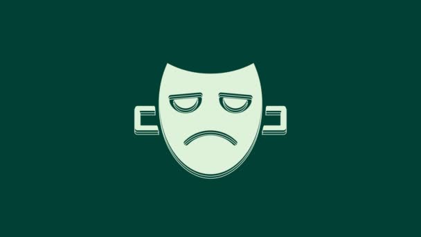 White Drama Divadelní Maska Ikona Izolované Zeleném Pozadí Grafická Animace — Stock video