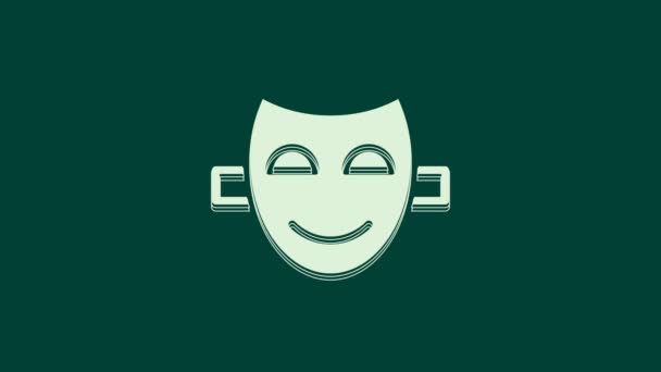 White Comedy Theatrical Mask Icon Isolated Green Background Video Motion — Stock Video