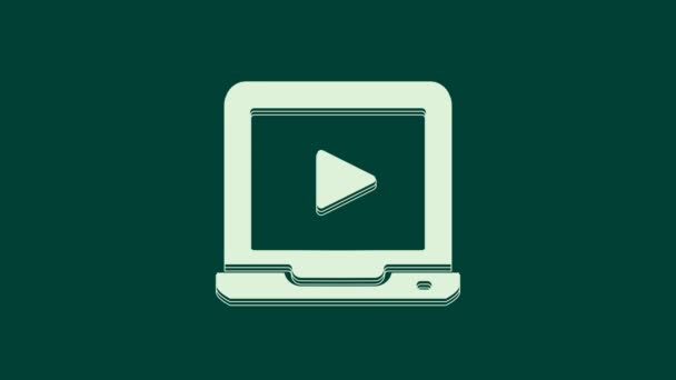 Λευκό Εικονίδιο Βίντεο Αναπαραγωγής Απευθείας Σύνδεση Απομονωμένο Πράσινο Φόντο Φορητός — Αρχείο Βίντεο