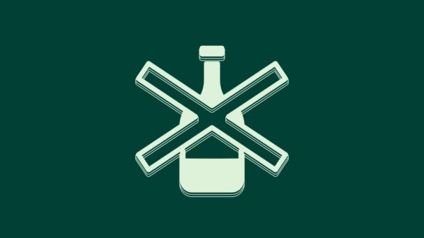 Bílá Ikona Bez Alkoholu Izolovaná Zeleném Pozadí Zákaz Alkoholických Nápojů — Stock video