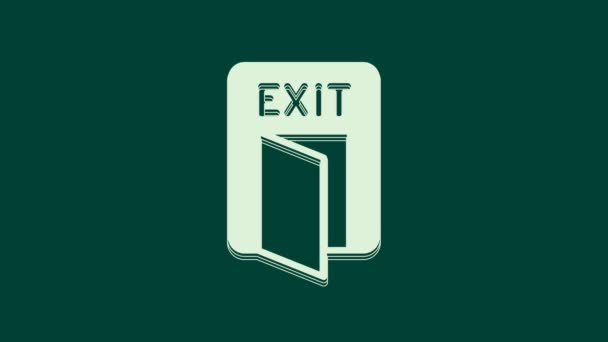 White Fire Exit Icoon Geïsoleerd Groene Achtergrond Vuur Noodpictogram Video — Stockvideo
