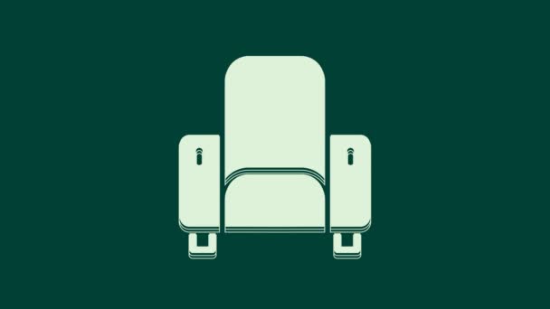 White Cinema Chair Icon Isolated Green Background Video Motion Graphic — Stock Video