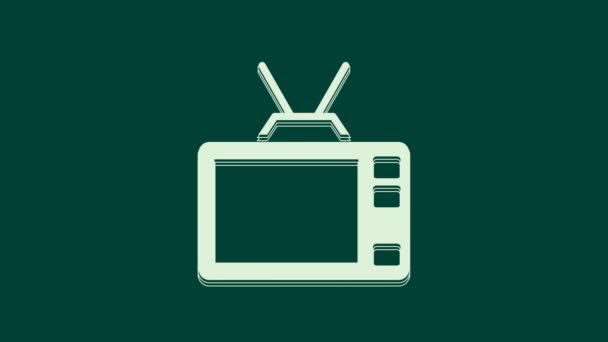 緑の背景に隔離されたホワイトレトロテレビのアイコン テレビの看板 4Kビデオモーショングラフィックアニメーション — ストック動画