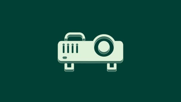 Fehér Bemutató Film Film Média Projektor Ikon Elszigetelt Zöld Háttérrel — Stock videók