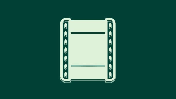 緑色の背景に隔離されたホワイト再生ビデオアイコン フィルムストリップサイン 4Kビデオモーショングラフィックアニメーション — ストック動画
